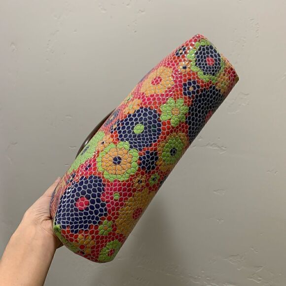 Handmade Large Genuine Cowhide Embossed Patent Wood Frame Bag & 2 Strap Styles - Picture 11 of 15